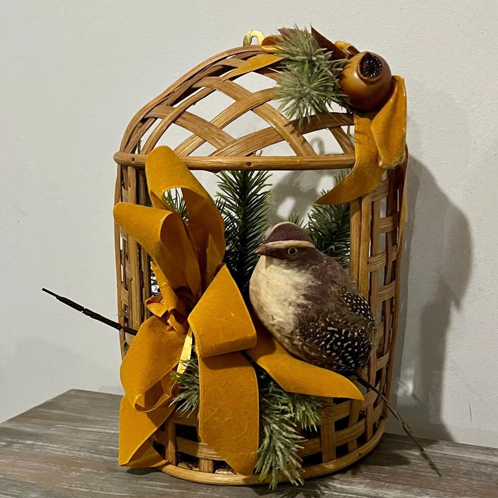 Vintage Cottagecore Wicker Bird Cage Wall Hanging Decor
